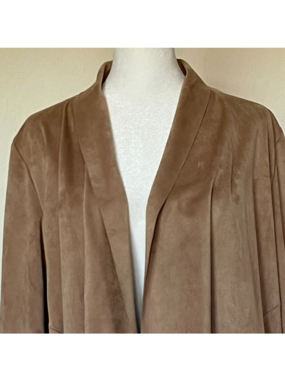 Bagatelle Women Sz L Tan Faux Suede Drape Open Front Jacket Chic Soft Minimal - Picture 3 of 8